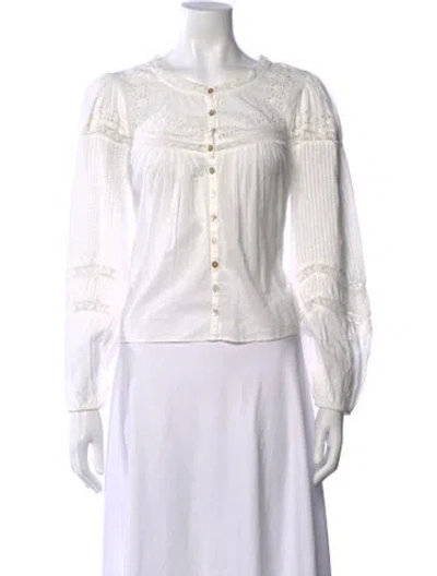 Pre-owned Loveshackfancy Floral Print Crew Neck Blouse In White