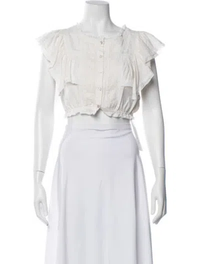 Pre-owned Loveshackfancy Floral Print Crew Neck Blouse In White
