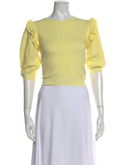 Pre-owned Loveshackfancy Floral Print Crew Neck Blouse In Yellow