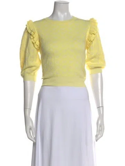 Pre-owned Loveshackfancy Floral Print Crew Neck Blouse In Yellow