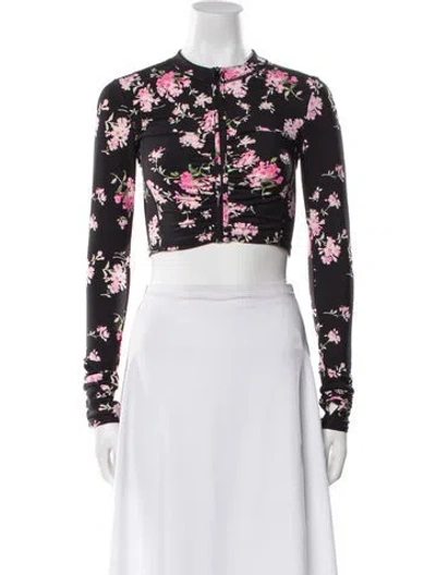 Pre-owned Loveshackfancy Floral Print Crew Neck Crop Top In Black