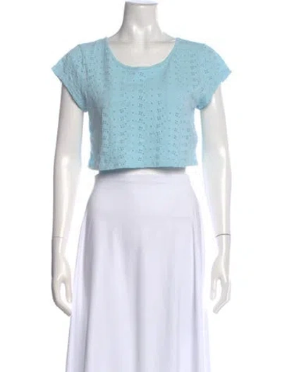 Pre-owned Loveshackfancy Floral Print Crew Neck Crop Top In Blue