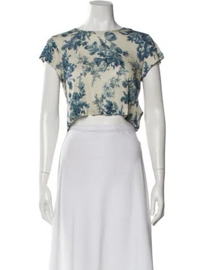 Pre-owned Loveshackfancy Floral Print Crew Neck Crop Top In Blue