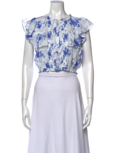 Pre-owned Loveshackfancy Floral Print Crew Neck Crop Top In Blue