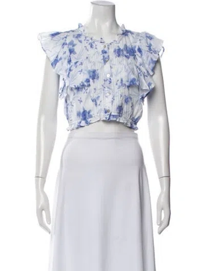 Pre-owned Loveshackfancy Floral Print Crew Neck Crop Top In Blue