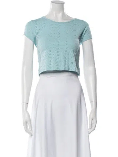 Pre-owned Loveshackfancy Floral Print Crew Neck Crop Top In Blue