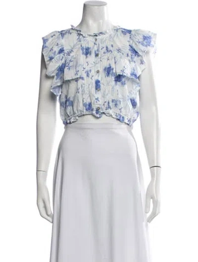 Pre-owned Loveshackfancy Floral Print Crew Neck Crop Top In Blue