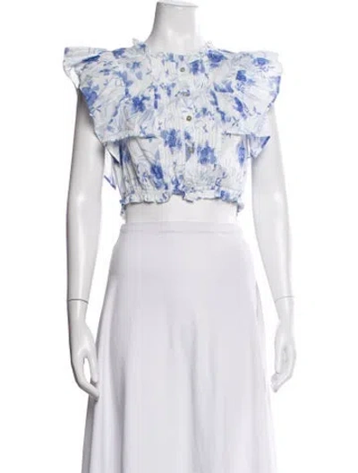 Pre-owned Loveshackfancy Floral Print Crew Neck Crop Top In Blue