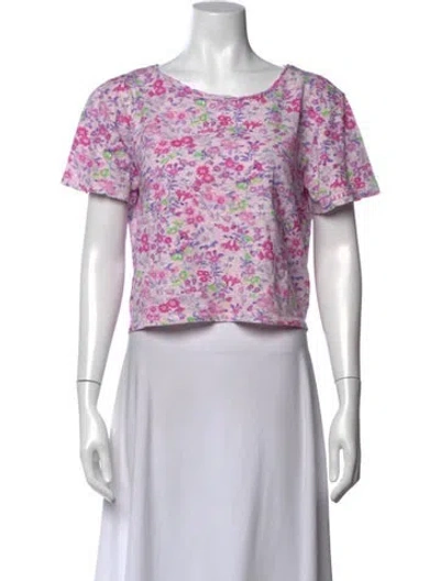 Pre-owned Loveshackfancy Floral Print Crew Neck Crop Top In Green