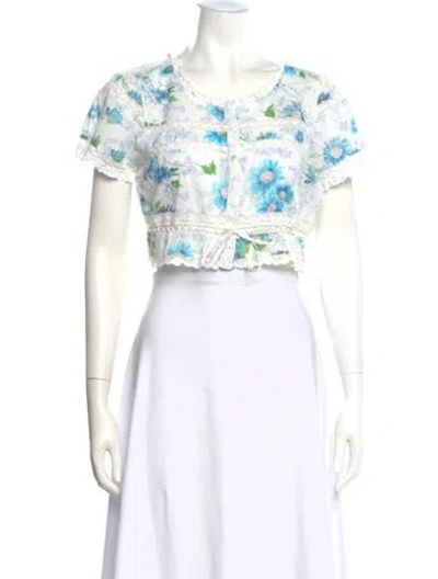 Pre-owned Loveshackfancy Floral Print Crew Neck Crop Top In Multi