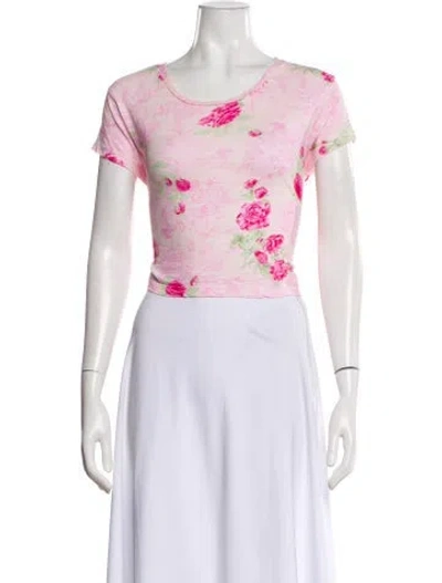 Pre-owned Loveshackfancy Floral Print Crew Neck Crop Top In Pink