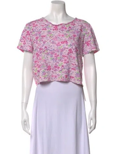 Pre-owned Loveshackfancy Floral Print Crew Neck Crop Top In Pink