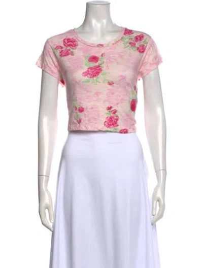 Pre-owned Loveshackfancy Floral Print Crew Neck Crop Top In Pink