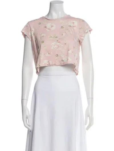 Pre-owned Loveshackfancy Floral Print Crew Neck Crop Top In Pink