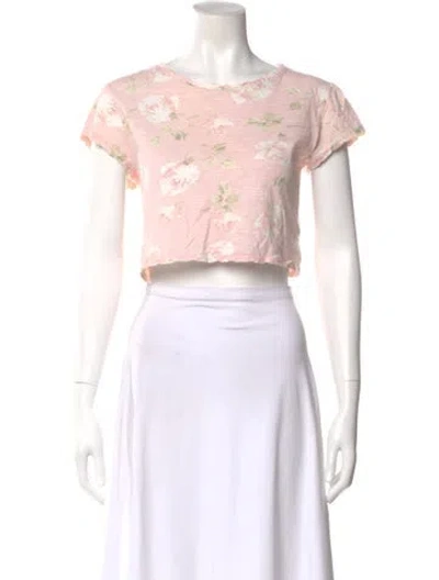 Pre-owned Loveshackfancy Floral Print Crew Neck Crop Top In Pink