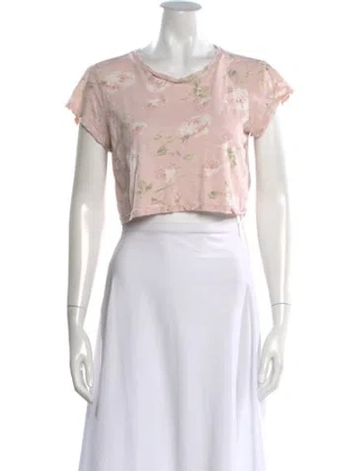 Pre-owned Loveshackfancy Floral Print Crew Neck Crop Top In Pink