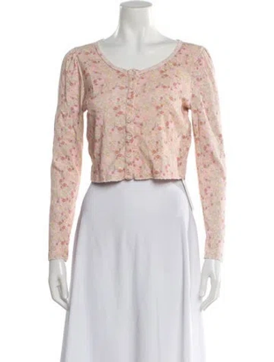 Pre-owned Loveshackfancy Floral Print Crew Neck Crop Top In Pink