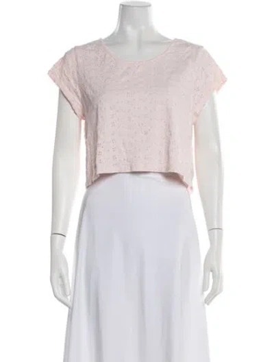 Pre-owned Loveshackfancy Floral Print Crew Neck Crop Top In Pink