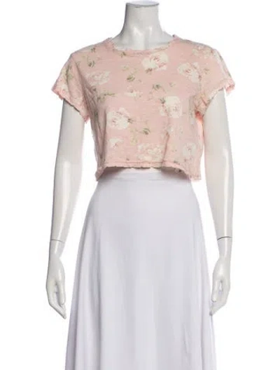 Pre-owned Loveshackfancy Floral Print Crew Neck Crop Top In Pink