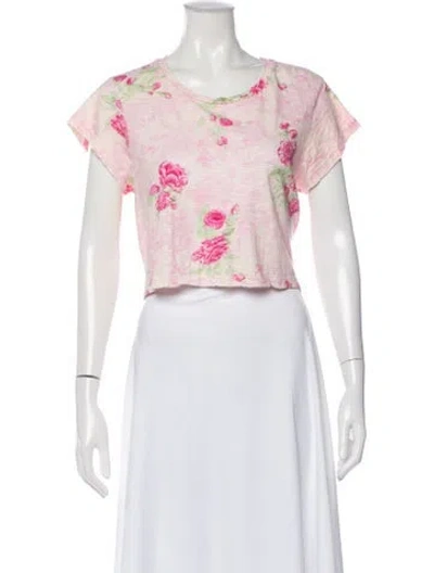 Pre-owned Loveshackfancy Floral Print Crew Neck Crop Top In Pink