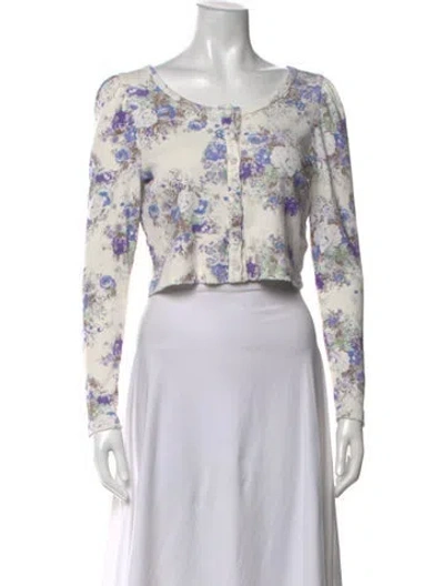 Pre-owned Loveshackfancy Floral Print Crew Neck Crop Top In Pink