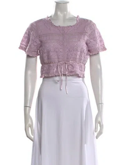 Pre-owned Loveshackfancy Floral Print Crew Neck Crop Top In Purple