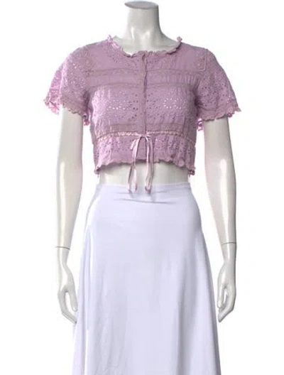 Pre-owned Loveshackfancy Floral Print Crew Neck Crop Top In Purple
