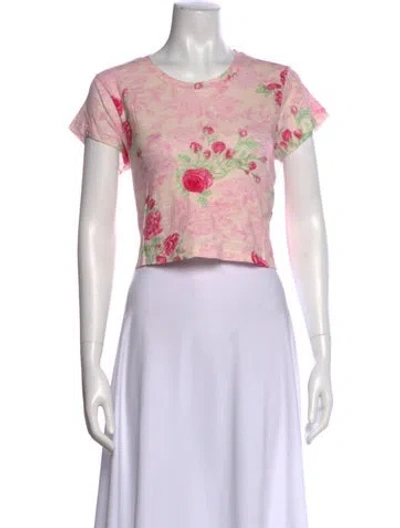 Pre-owned Loveshackfancy Floral Print Crew Neck Crop Top W/ Tags In Pink
