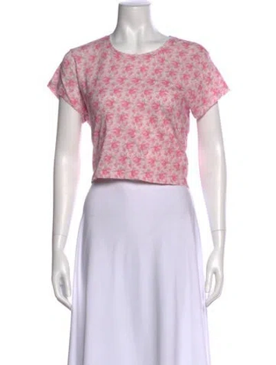 Pre-owned Loveshackfancy Floral Print Crew Neck Crop Top W/ Tags In Pink