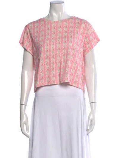 Pre-owned Loveshackfancy Floral Print Crew Neck Crop Top W/ Tags In Pink
