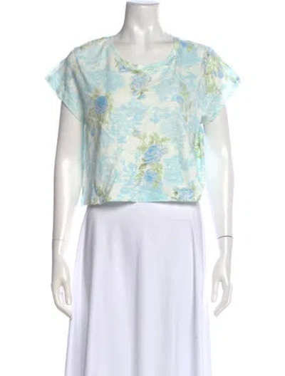 Pre-owned Loveshackfancy Floral Print Crew Neck Crop Top W/ Tags In White