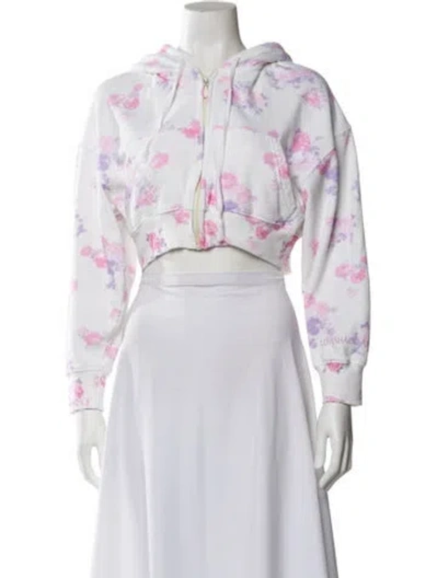Pre-owned Loveshackfancy Floral Print Crew Neck Crop Top In White