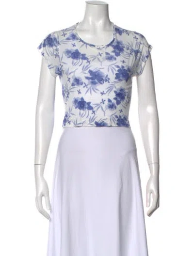 Pre-owned Loveshackfancy Floral Print Crew Neck Crop Top In White