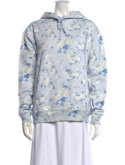 Pre-owned Loveshackfancy Floral Print Crew Neck Hoodie In Blue
