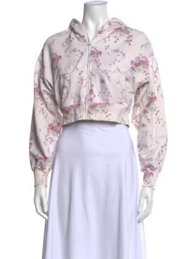 Pre-owned Loveshackfancy Floral Print Crew Neck Hoodie In Pink