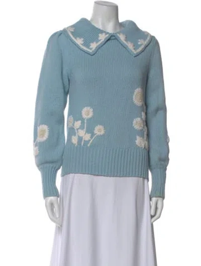 Pre-owned Loveshackfancy Floral Print Crew Neck Sweater In Blue