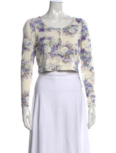Pre-owned Loveshackfancy Floral Print Crew Neck Sweater In Blue