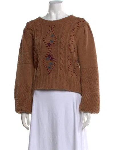 Pre-owned Loveshackfancy Floral Print Crew Neck Sweater In Brown