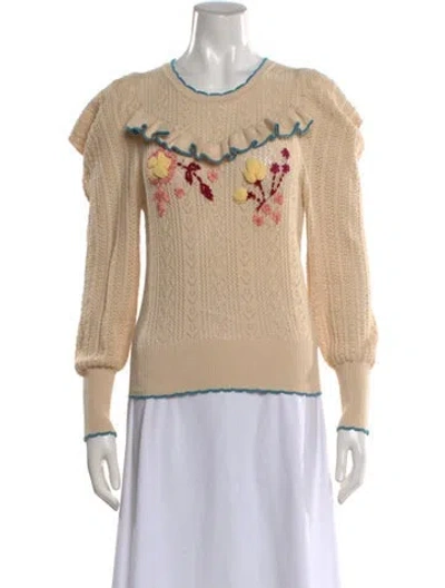 Pre-owned Loveshackfancy Floral Print Crew Neck Sweater In Neutral