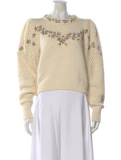 Pre-owned Loveshackfancy Floral Print Crew Neck Sweater In Neutral