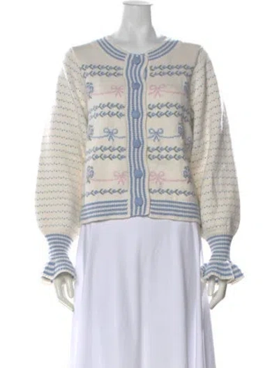 Pre-owned Loveshackfancy Floral Print Crew Neck Sweater In Neutral