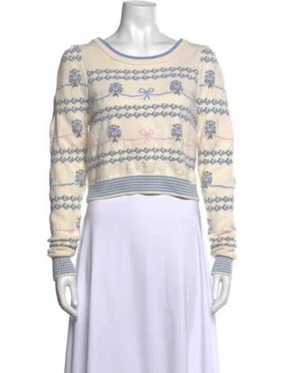 Pre-owned Loveshackfancy Floral Print Crew Neck Sweater In Neutral