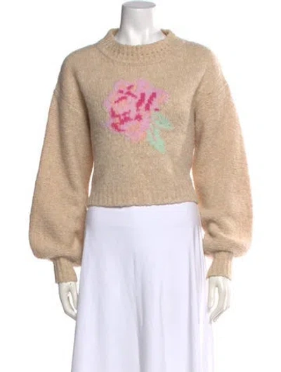 Pre-owned Loveshackfancy Floral Print Crew Neck Sweater In Neutral
