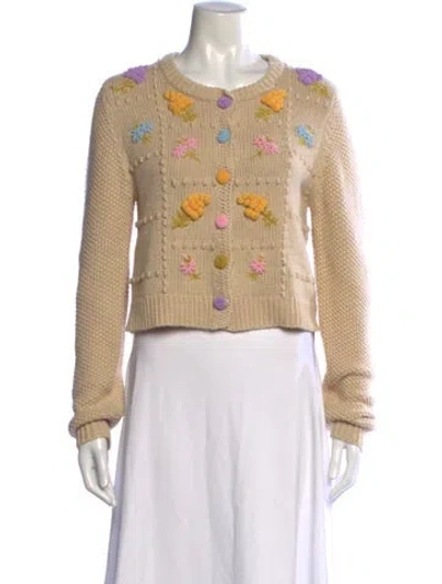 Pre-owned Loveshackfancy Floral Print Crew Neck Sweater In Neutrals