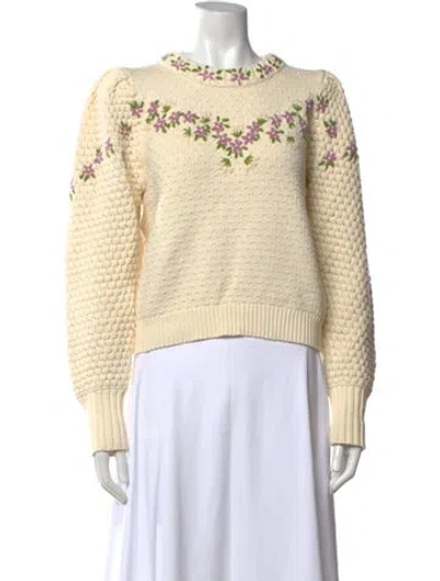 Pre-owned Loveshackfancy Floral Print Crew Neck Sweater In Neutrals