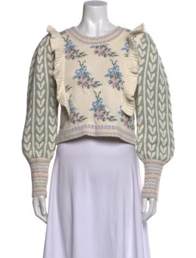 Pre-owned Loveshackfancy Floral Print Crew Neck Sweater In Neutrals