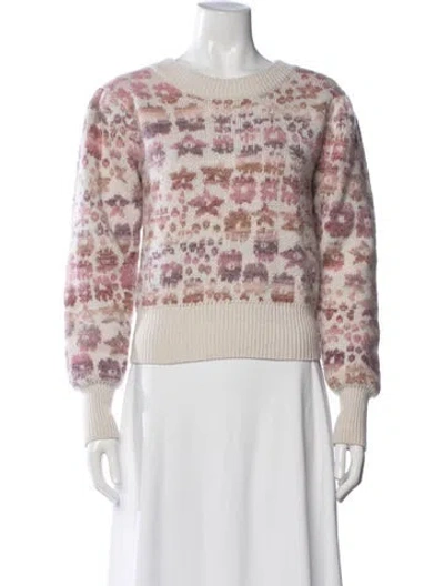 Pre-owned Loveshackfancy Floral Print Crew Neck Sweater In Neutrals