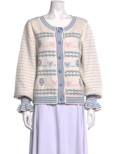 Pre-owned Loveshackfancy Floral Print Crew Neck Sweater In Neutrals