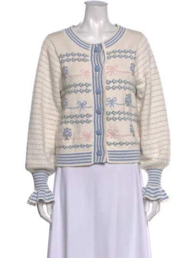 Pre-owned Loveshackfancy Floral Print Crew Neck Sweater In Neutrals