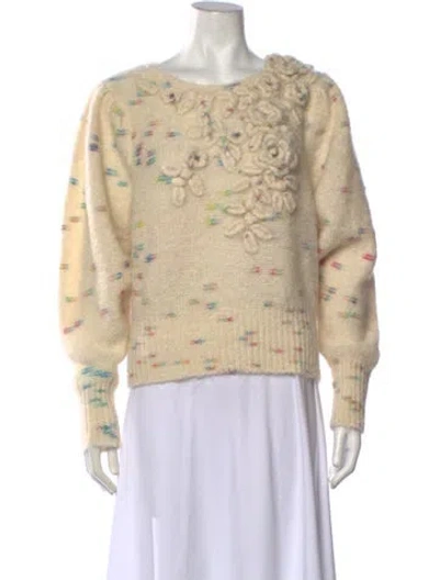Pre-owned Loveshackfancy Floral Print Crew Neck Sweater In Neutrals